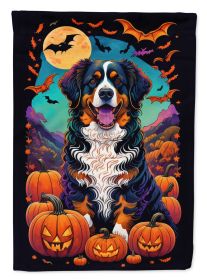 Bernese Mountain Dog Witchy Halloween House Flag Large Porch Sleeve Pole Decorative Outside Yard Banner Artwork Wall Hanging, Polyester, House Size